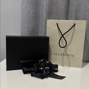 AllSaints Black empty Gift Box with Ribbon and paper bag.